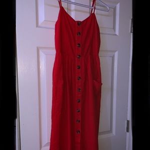 Red Button Maxi Dress